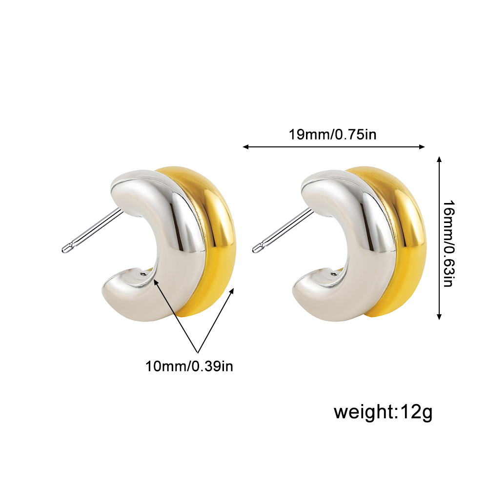 1:Two-color C-shaped double-layer stud earrings