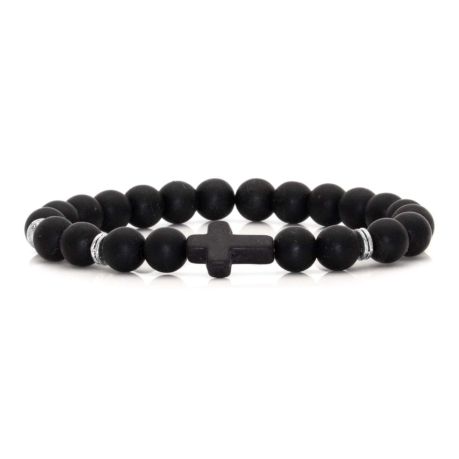 9:Black matte white spacer cross bracelet
