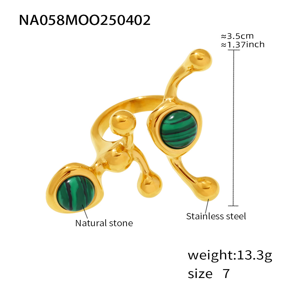 A058-gold green natural stone ring