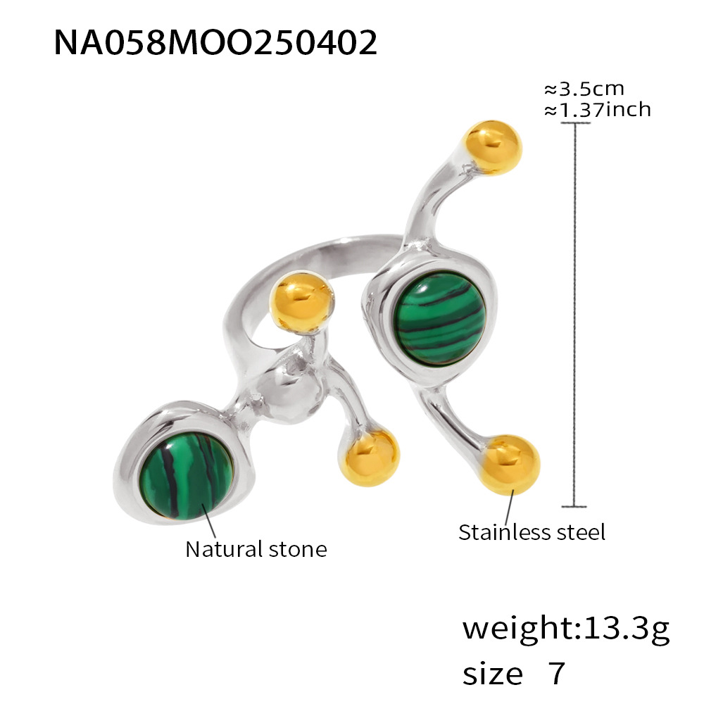 A058-green natural stone gold ring