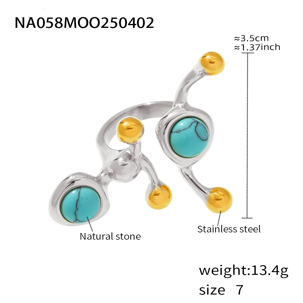 A058-blue natural stone gold ring