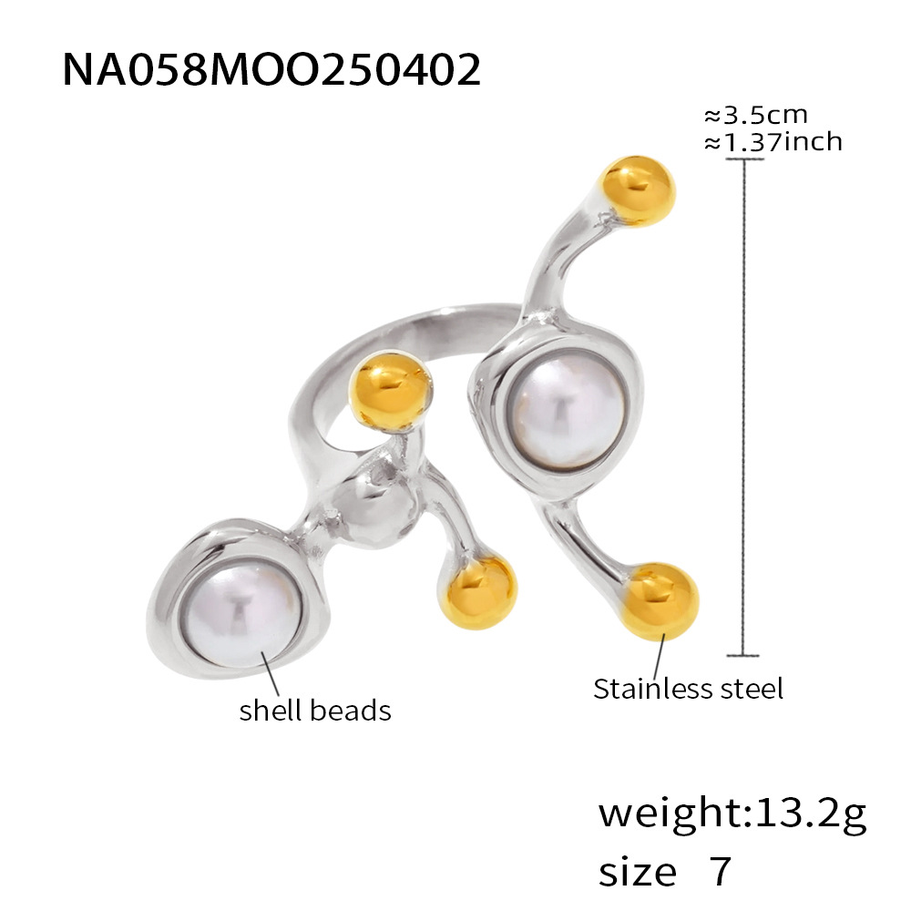 6:A058-gold ring between shell beads