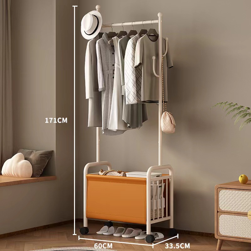 60 Wide Milk White Coat Rack Orange Leather Basket
