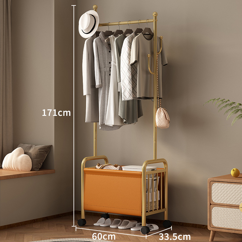 60 wide gold coat rack orange leather basket