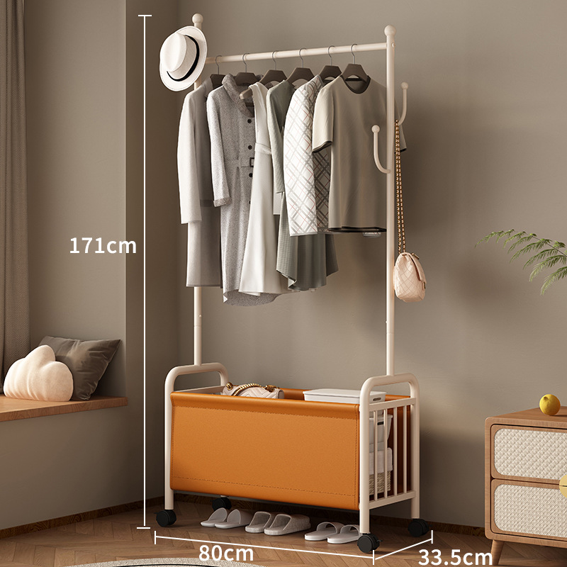 80 Wide Milk White Coat Rack Orange Leather Basket