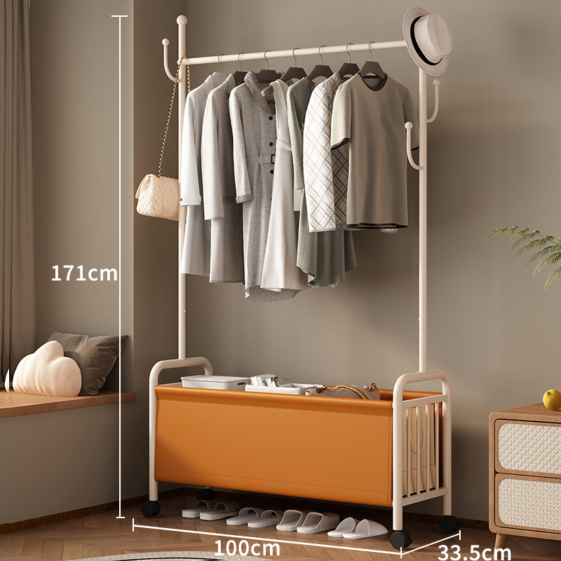 100 Wide Milk White Coat Rack Orange Leather Basket