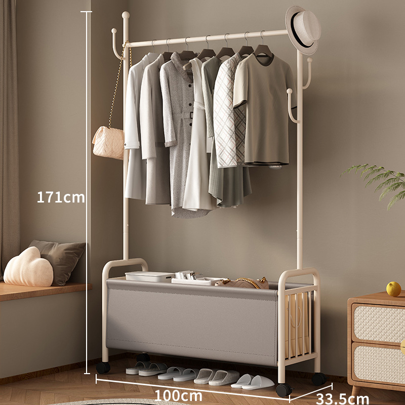 100 Wide Milk White Coat Rack Grey Leather Basket