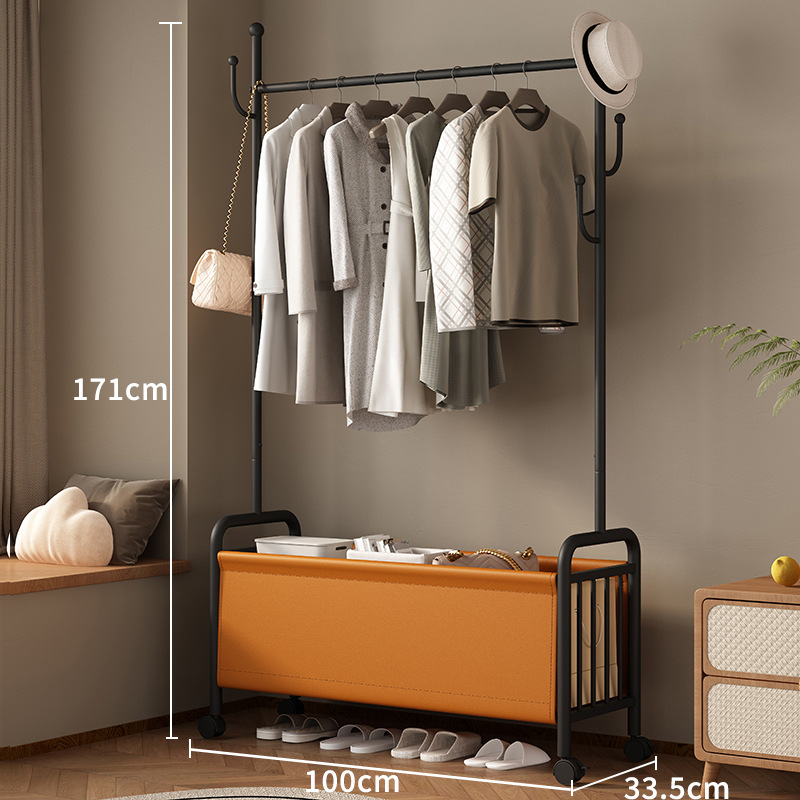 100 Wide Black Coat Rack Orange Leather Basket