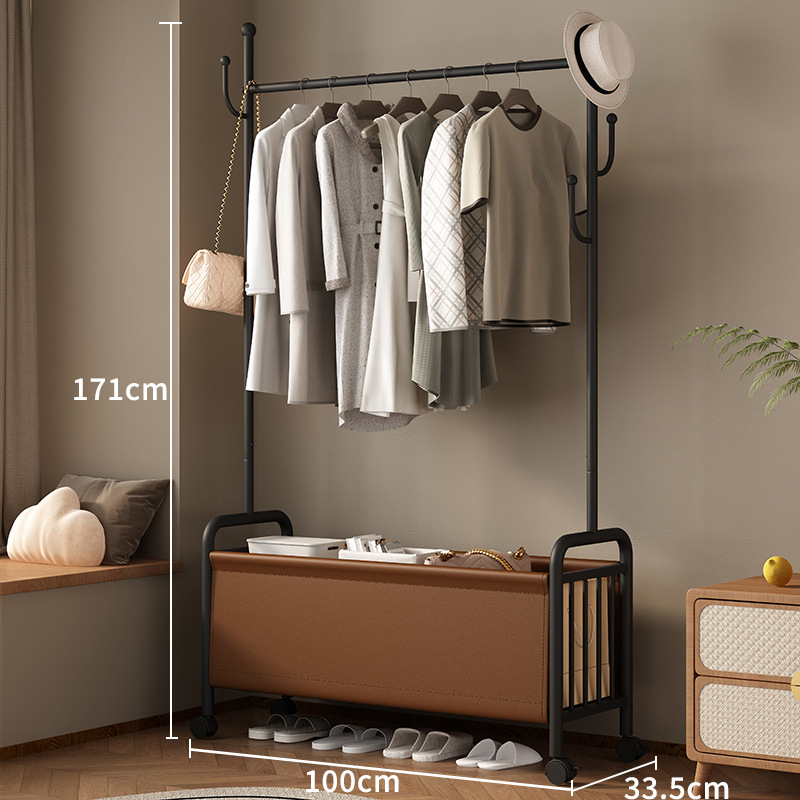 100 Wide Black Coat Rack Brown Leather Basket