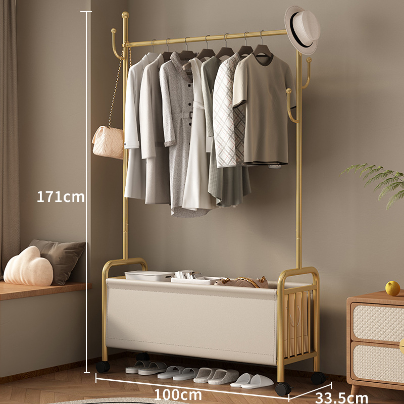 100 Wide Gold Coat Rack Rice White Leather Basket