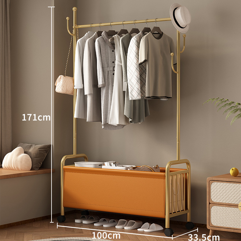 100 Wide Gold Coat Rack Orange Leather Basket