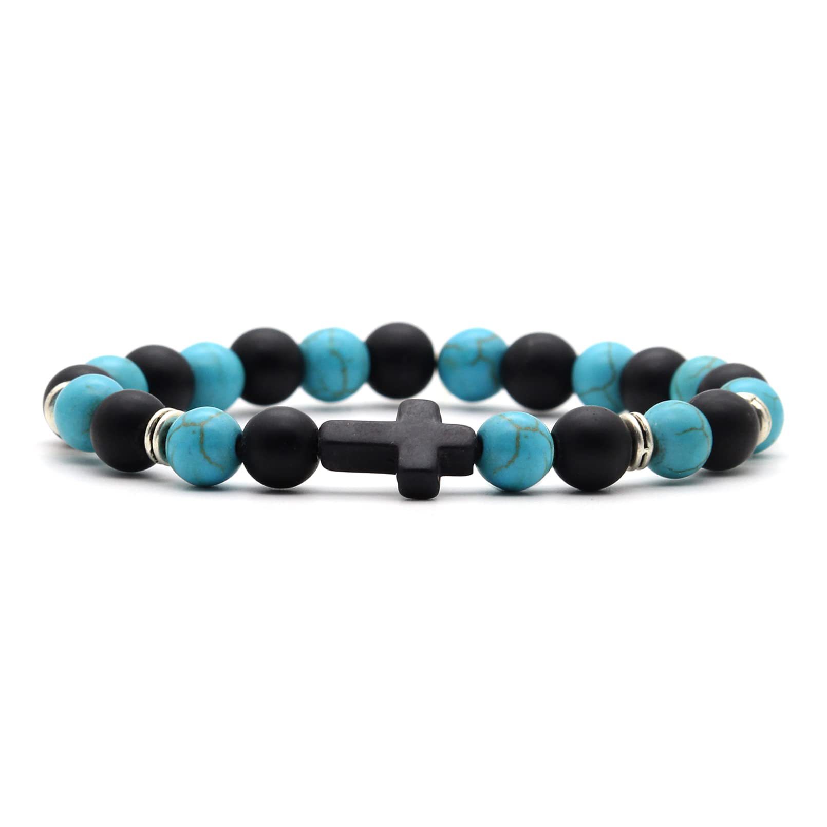 2 Blue turquoise black frosted cross bracelet