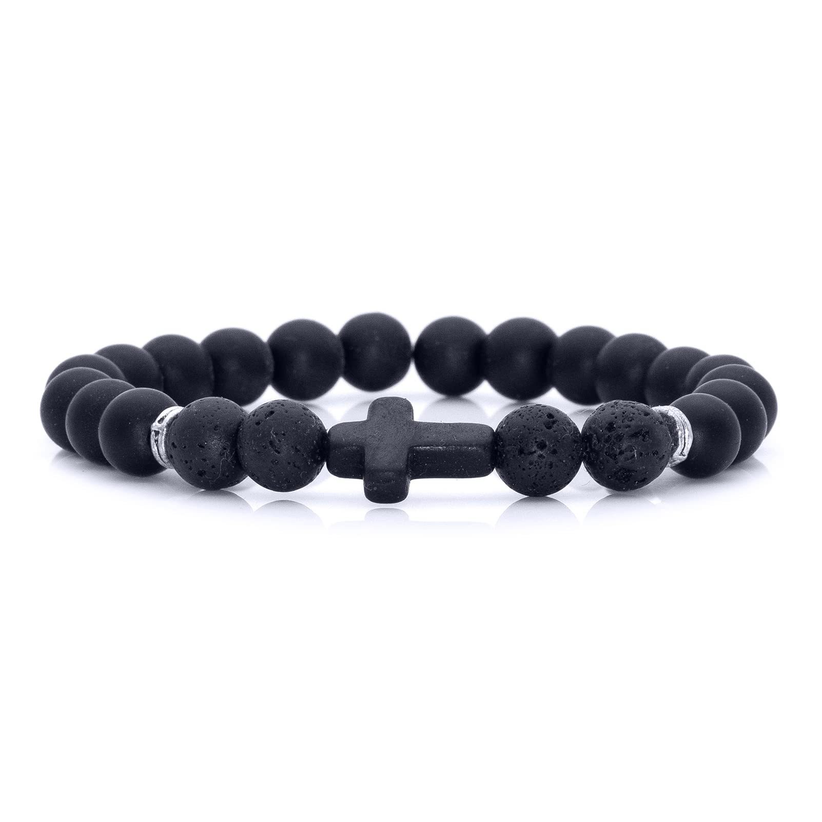 1 Volcanic stone   black frosted cross bracelet