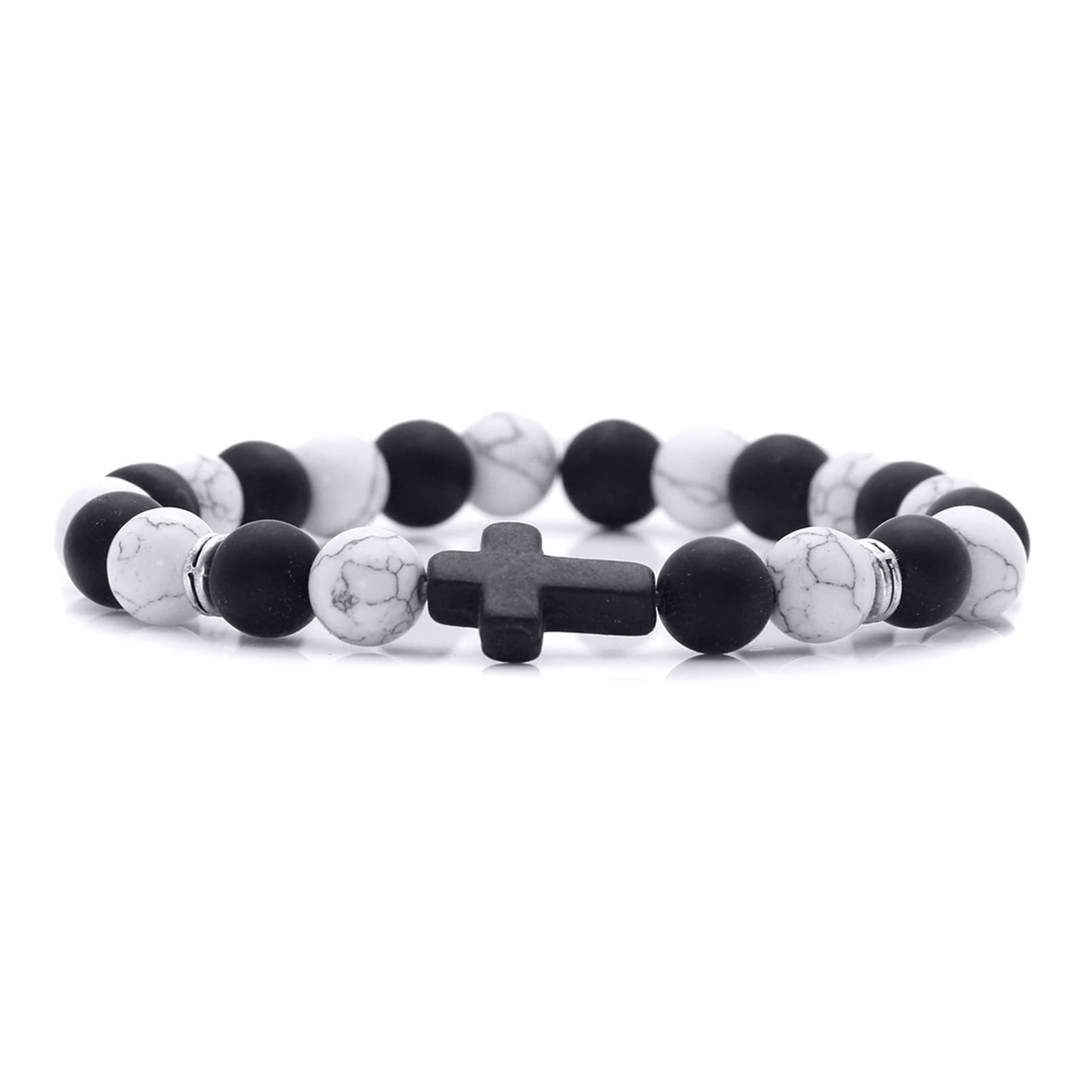 White turquoise   black frosted cross bracelet