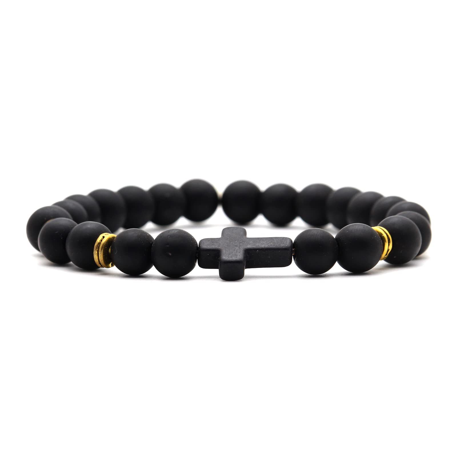 Black frosted gold spacer cross bracelet