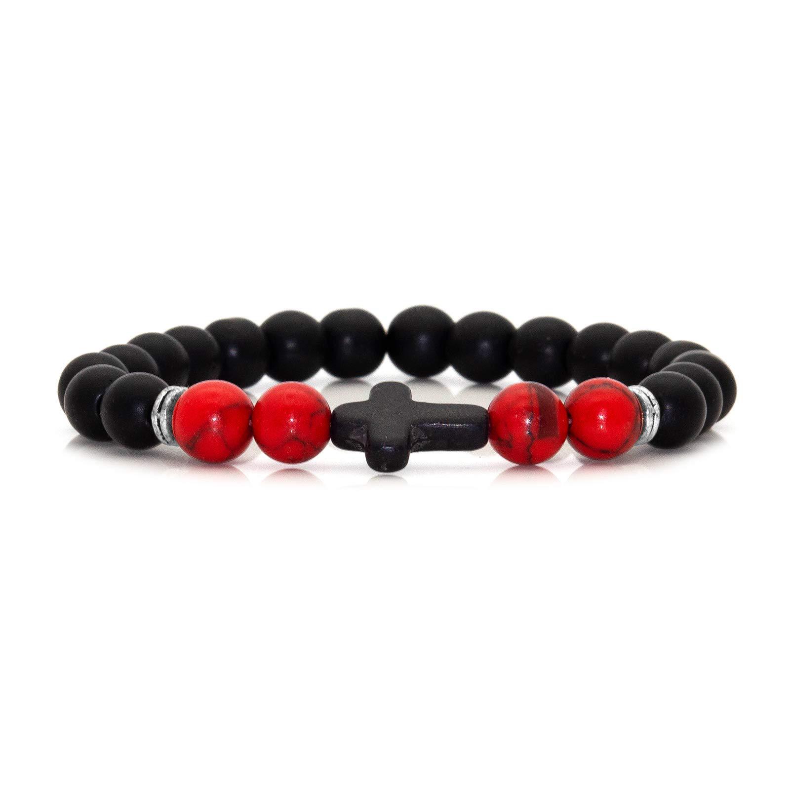 Red turquoise   black frosted cross bracelet