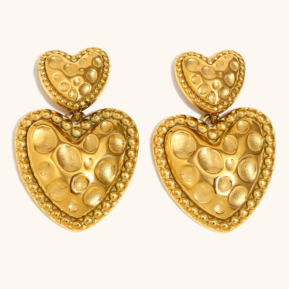 1:Meteorite pattern love earrings-gold