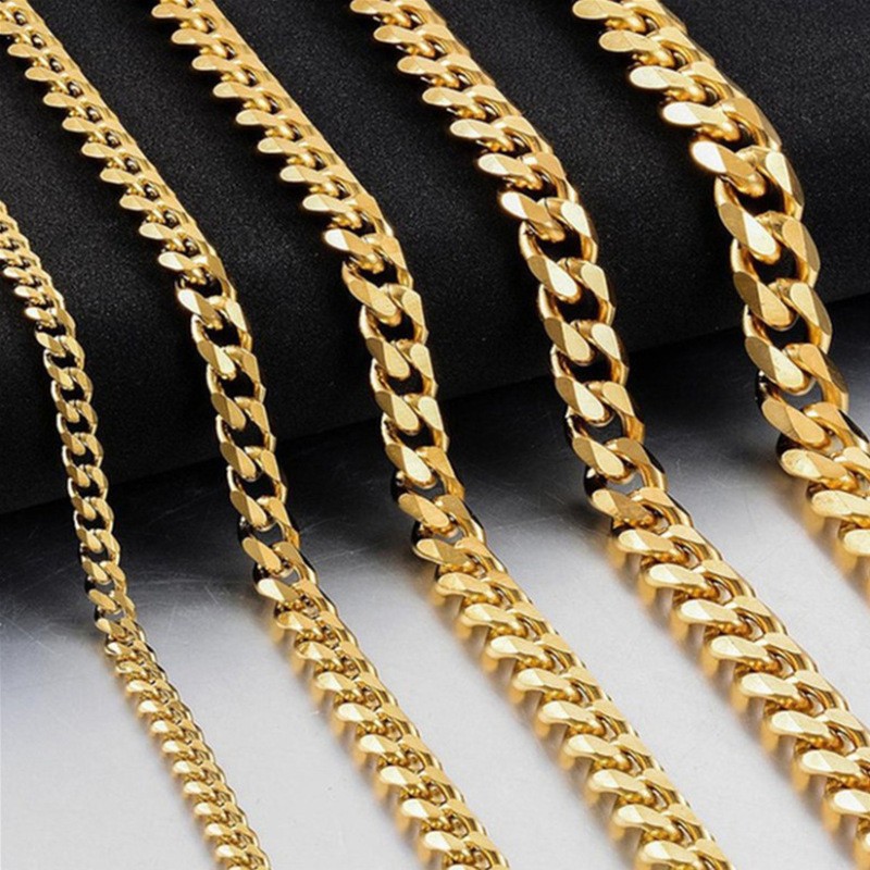 Width 7mm titanium steel gold 55cm necklace