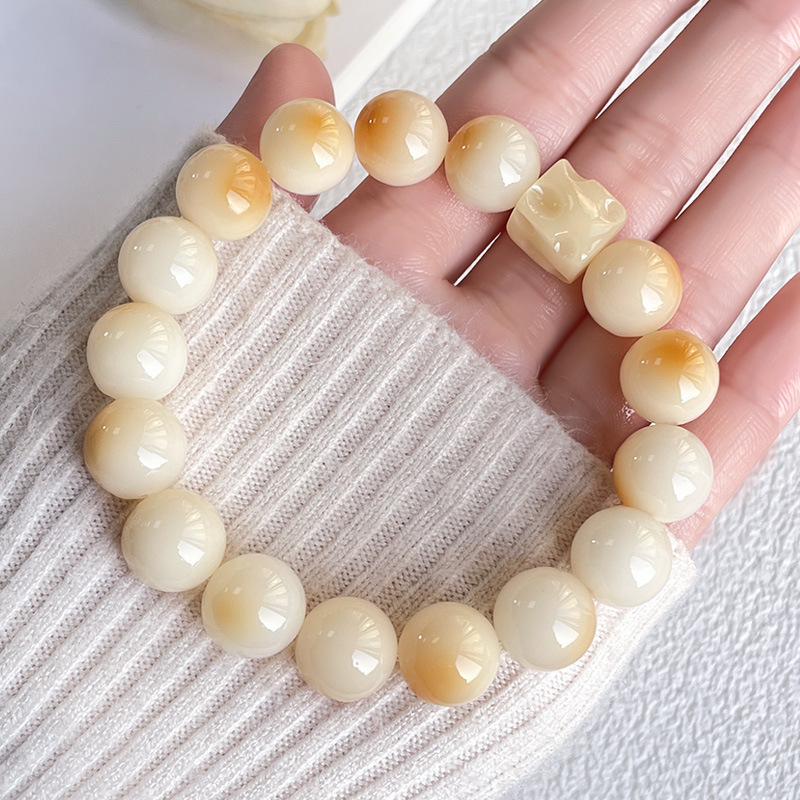 White Jade Charcoal Beaded Cheese Bracelet 10mm