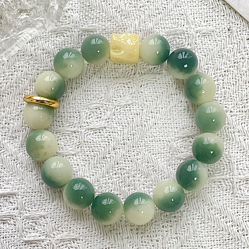 Green Floating Cheese Golden Ring Bracelet 10mm