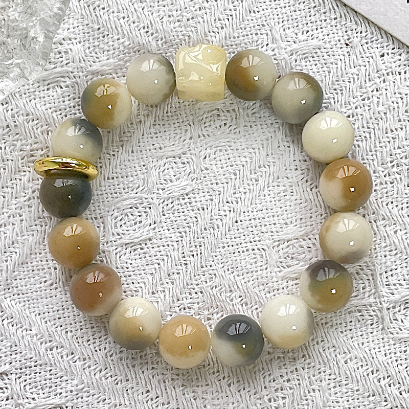 Three Flower Cat Cheese Golden Ring Bracelet 10mm