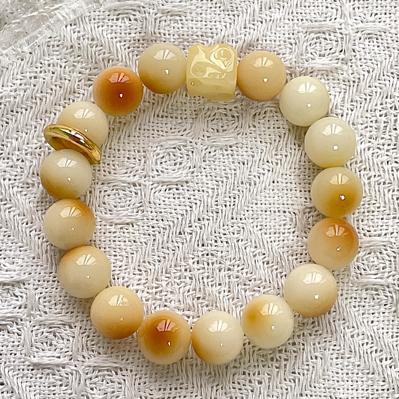 Charcoal Bead Cheese Gold Ring Bracelet 10mm