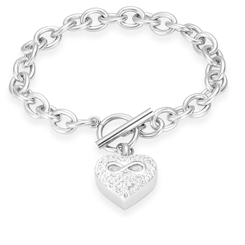Silver heart-shaped diamond bracelet