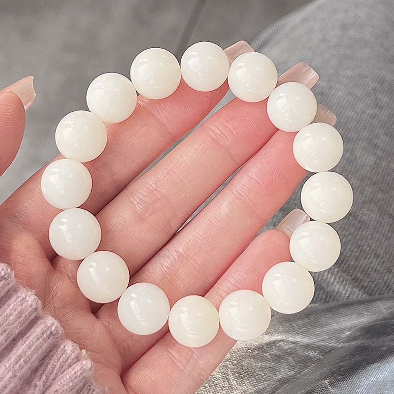 White Jade round beads single ring 11mm