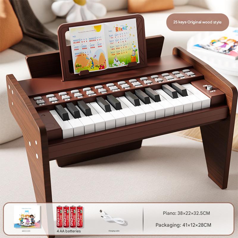 Upright wooden piano [walnut] upgraded control panel - rechargeable (sheet music   piano stickers)