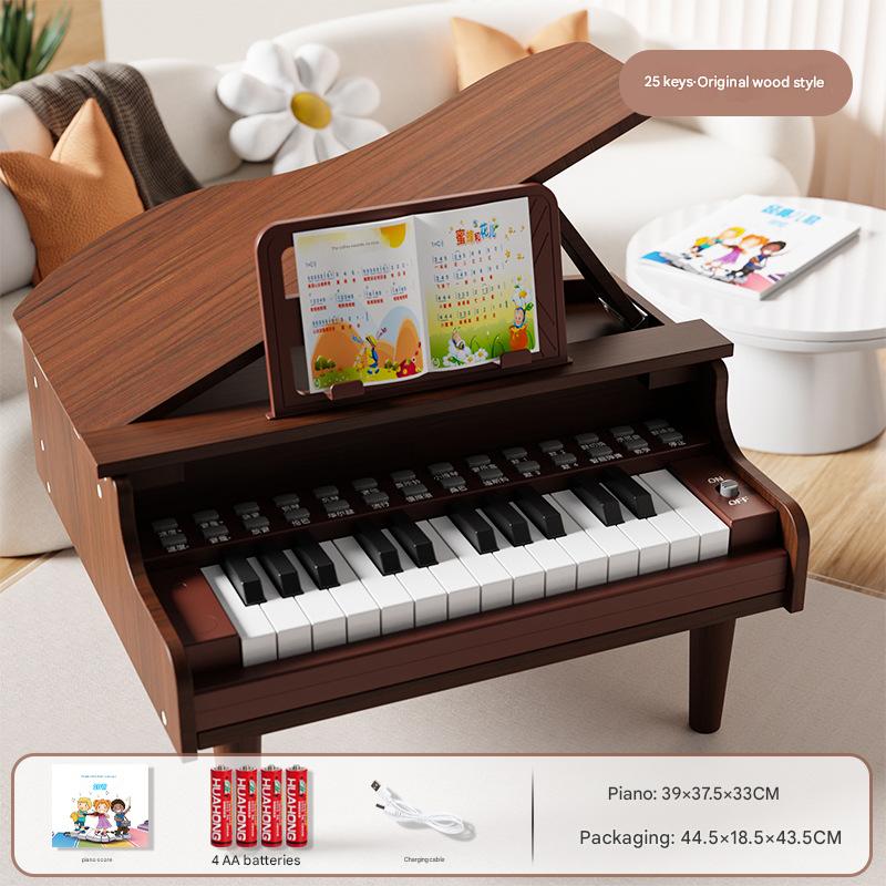 Retro triangular wooden piano [walnut] upgraded control panel - rechargeable (sheet music   piano stickers)