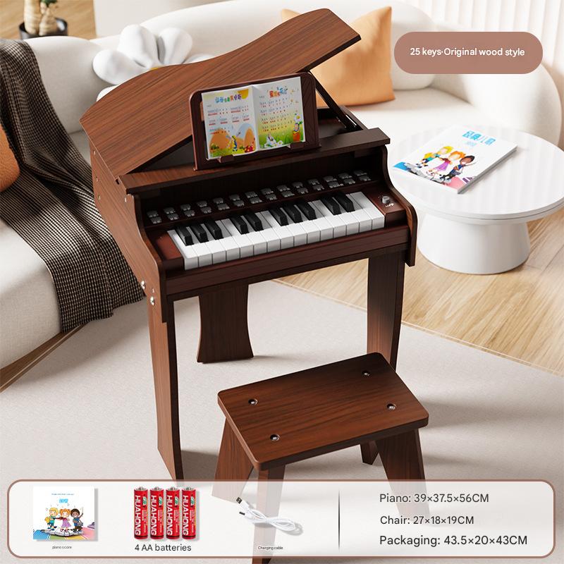 Upgraded triangular bench wooden piano [walnut] multi-function control panel - rechargeable (sheet music   piano stickers)