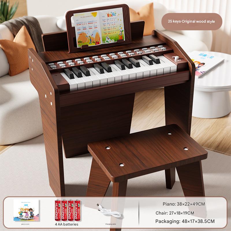 Upgraded vertical wooden piano with stool [walnut] multi-function control panel - rechargeable (sheet music   piano stickers)