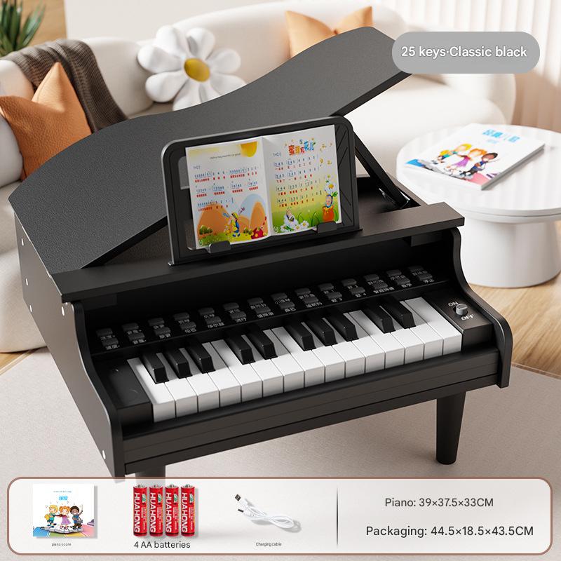 Retro triangular wooden piano [classic black] upgraded control panel - rechargeable (sheet music   piano stickers)