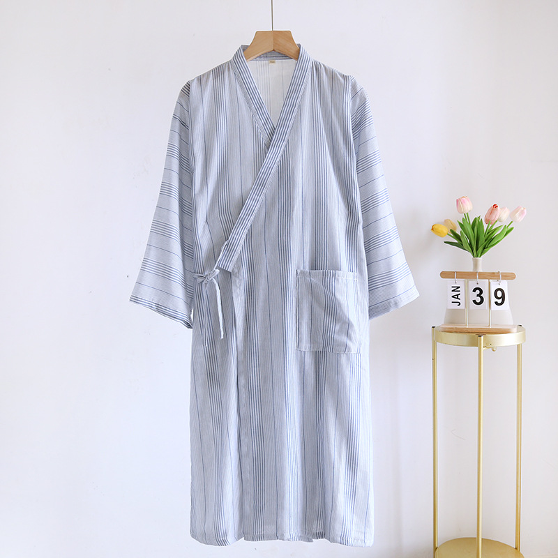 Blue striped men's style ~ gauze nightgown