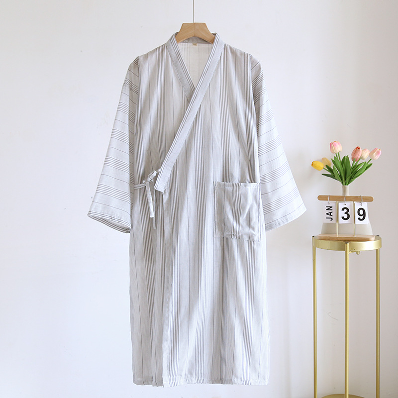 Light gray striped men's style ~ gauze nightgown