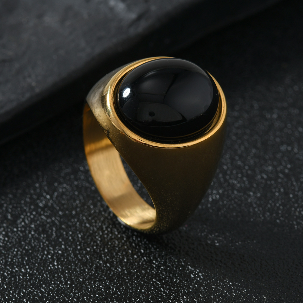 Gold (large oval black stone) US Size #7