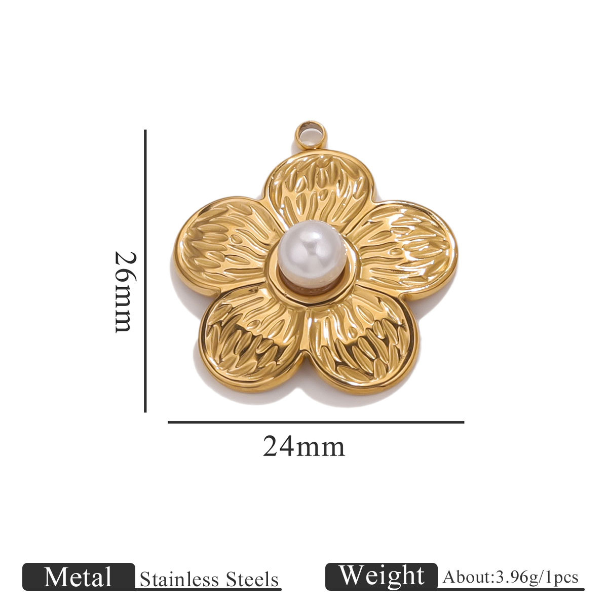 1:Pearl 5 leaf flower pendant - gold