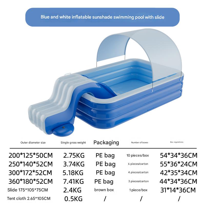 200cm blue and white inflatable sunshade swimming pool with slide