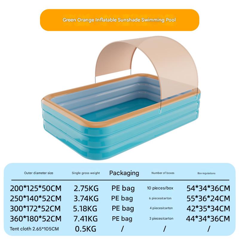 200cm inflatable sunshade swimming pool in light blue and orange style