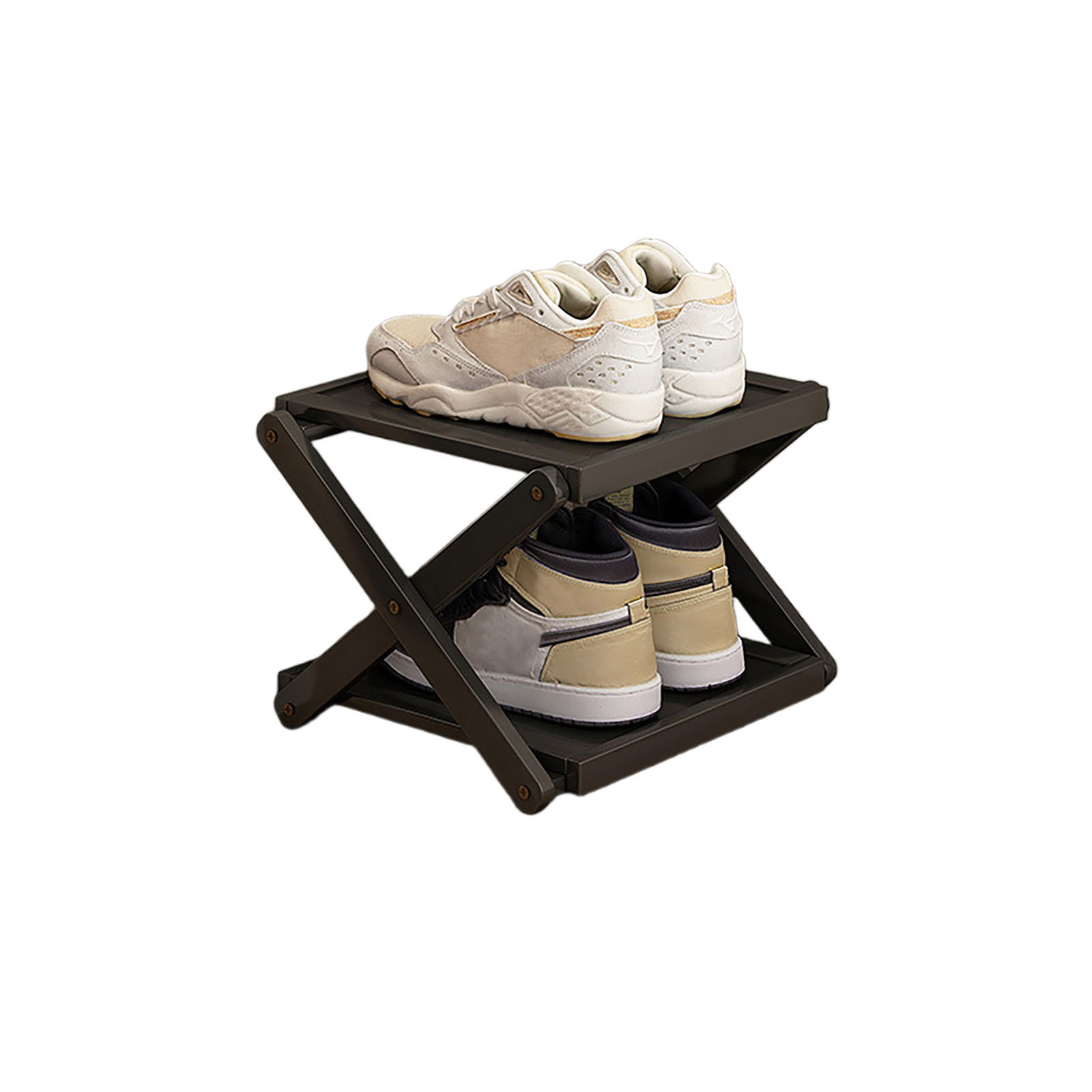Black flat folding shoe rack, 2 layers 25