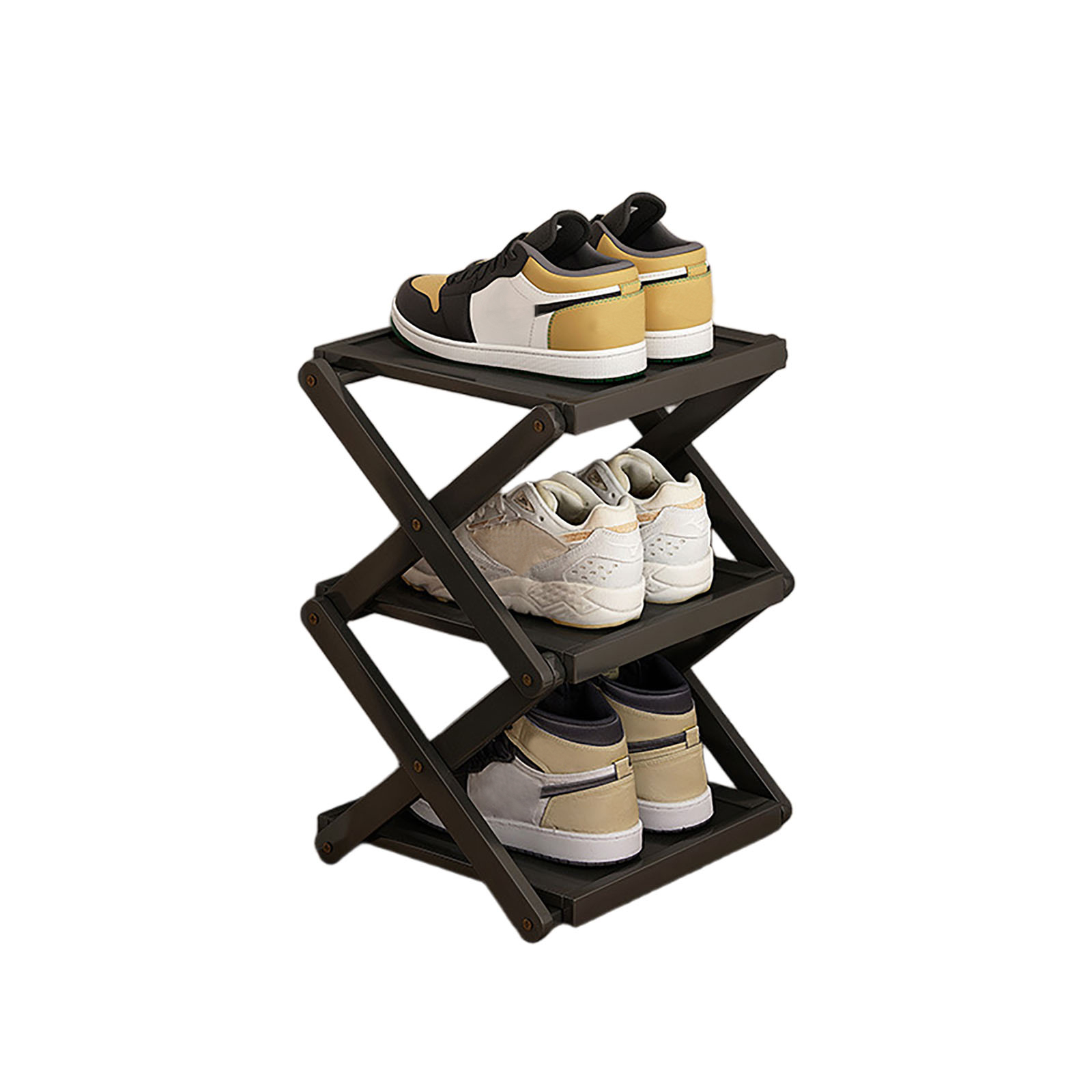Black flat folding shoe rack, 3 layers, 25