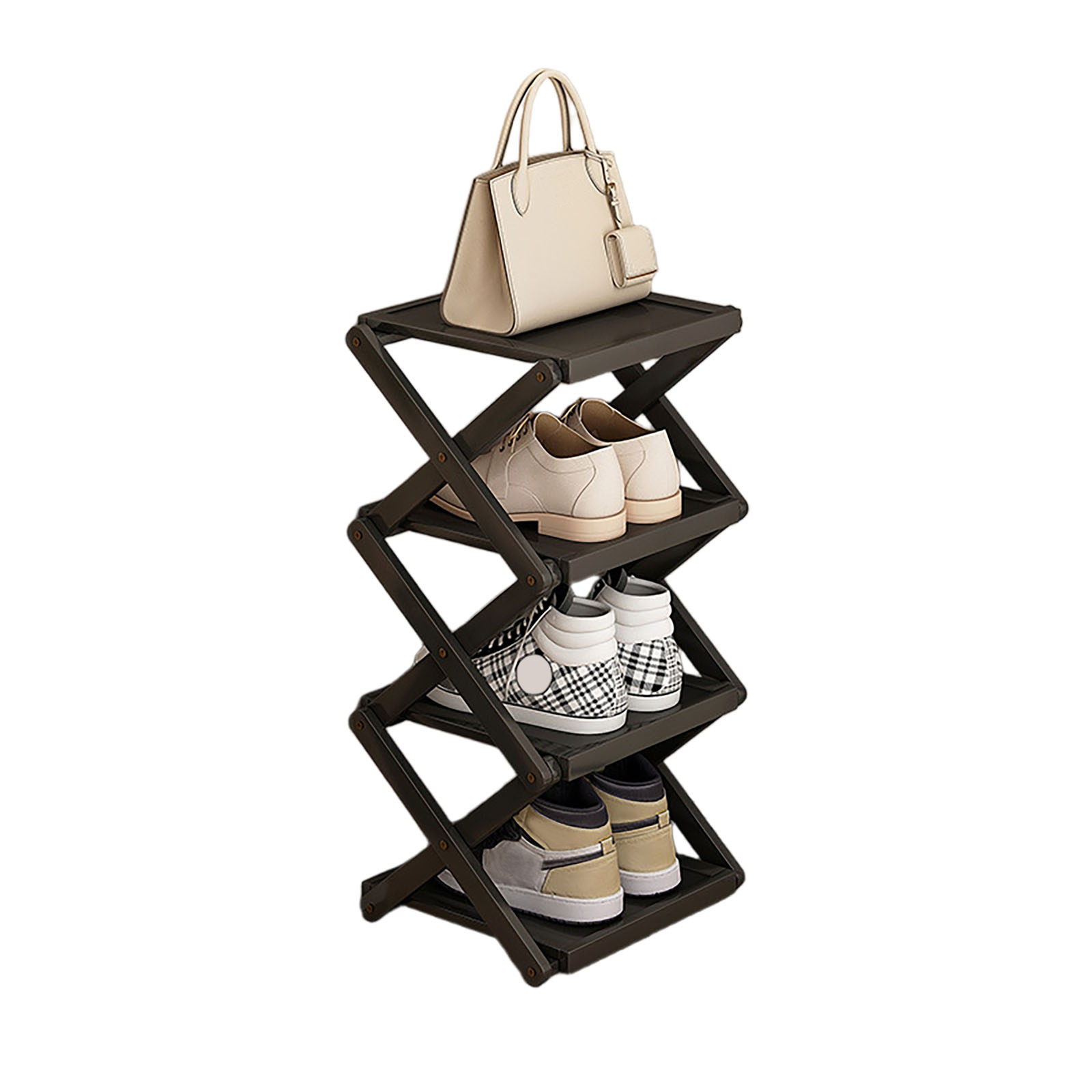 Black flat folding shoe rack, 4 layers, 25