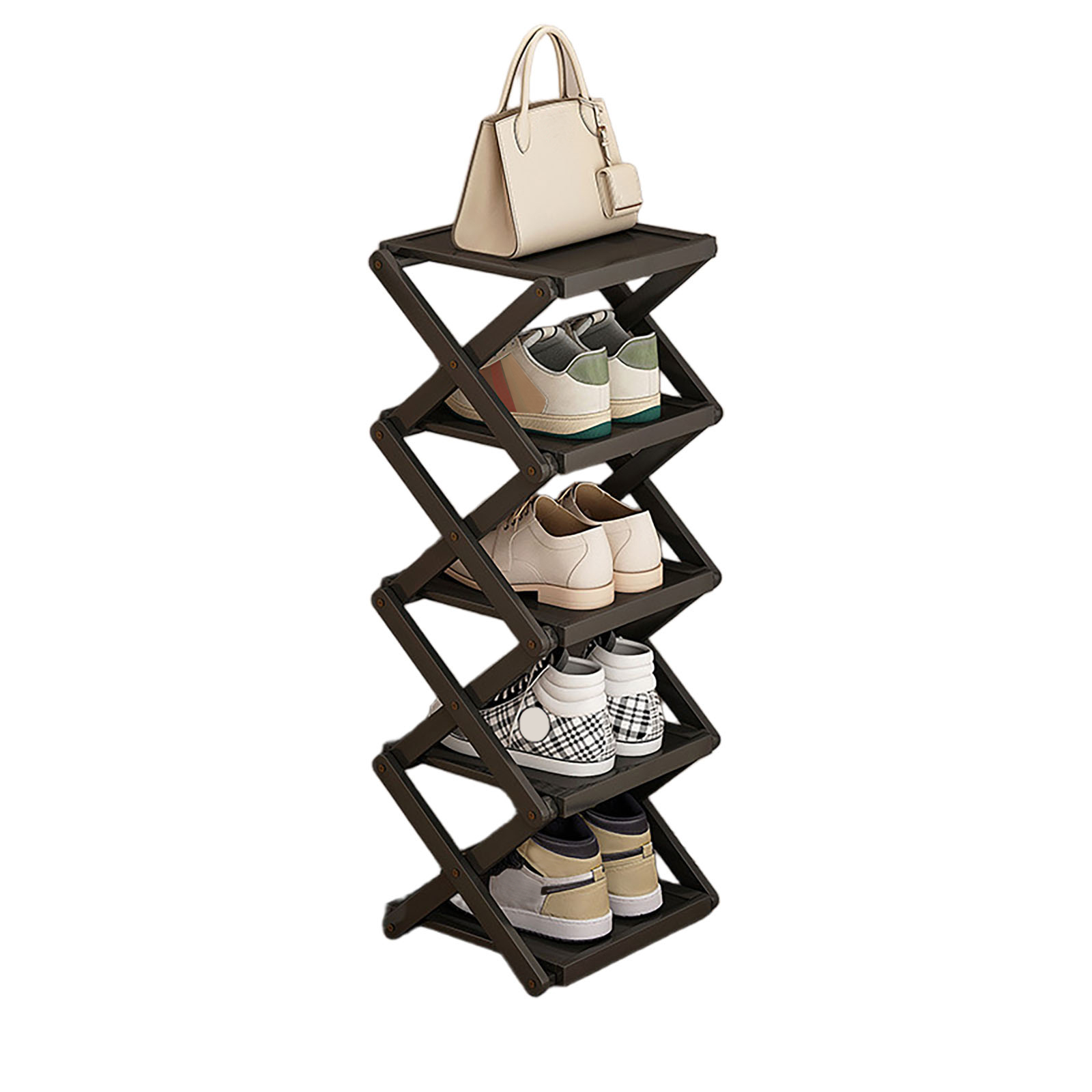 Black flat folding shoe rack, 5 layers, 25