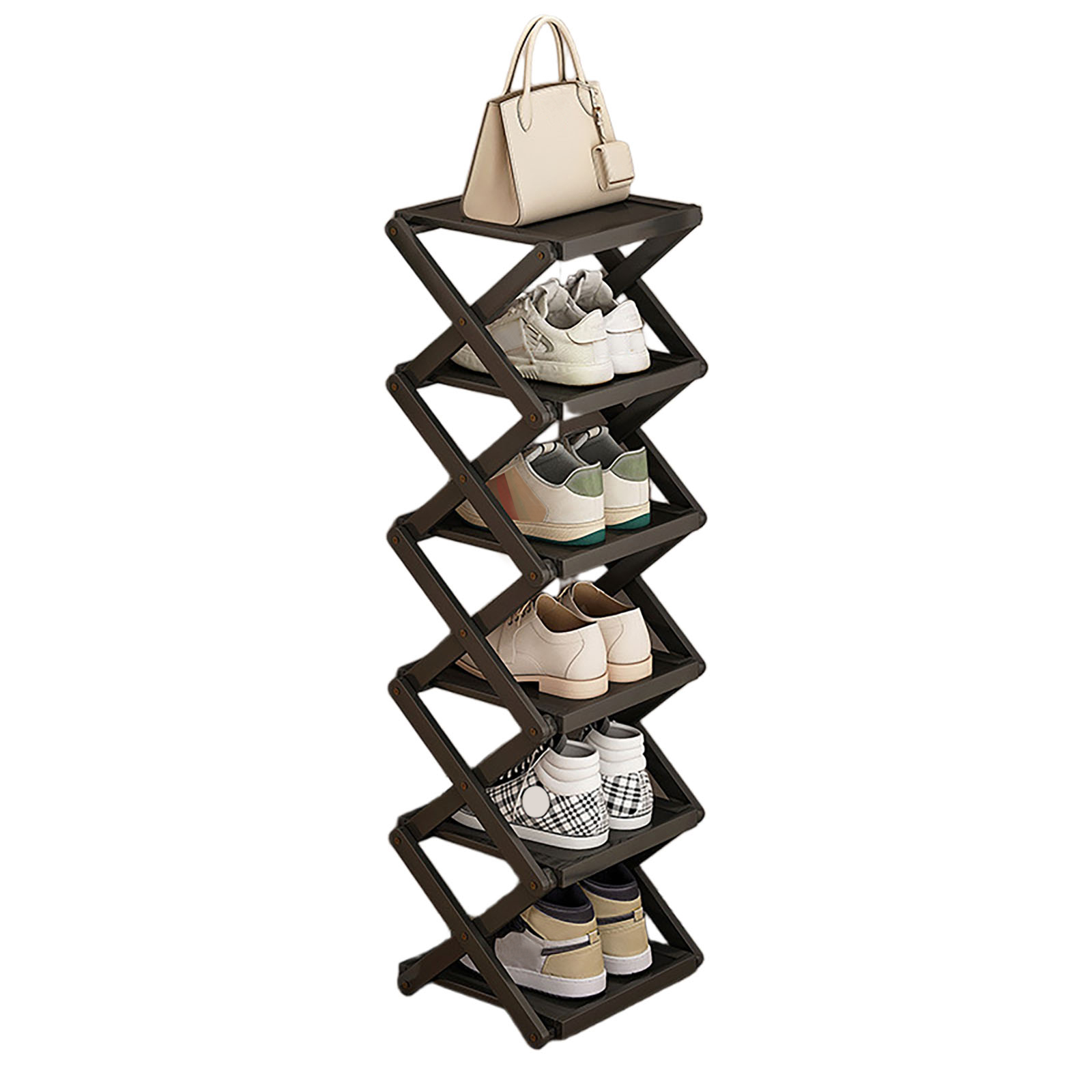 Black flat folding shoe rack, 6 layers, 25