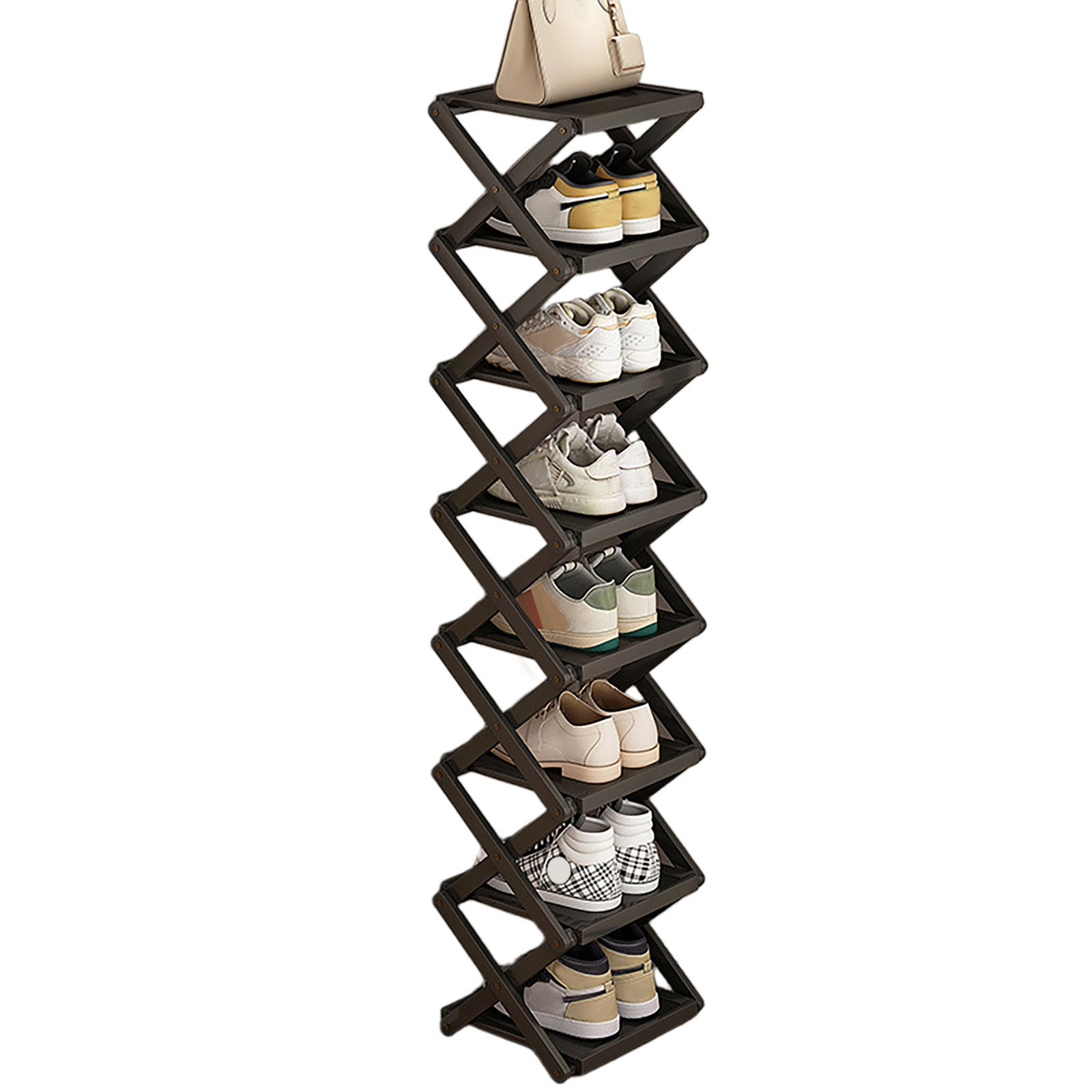 Black flat folding shoe rack, 8 layers, 26