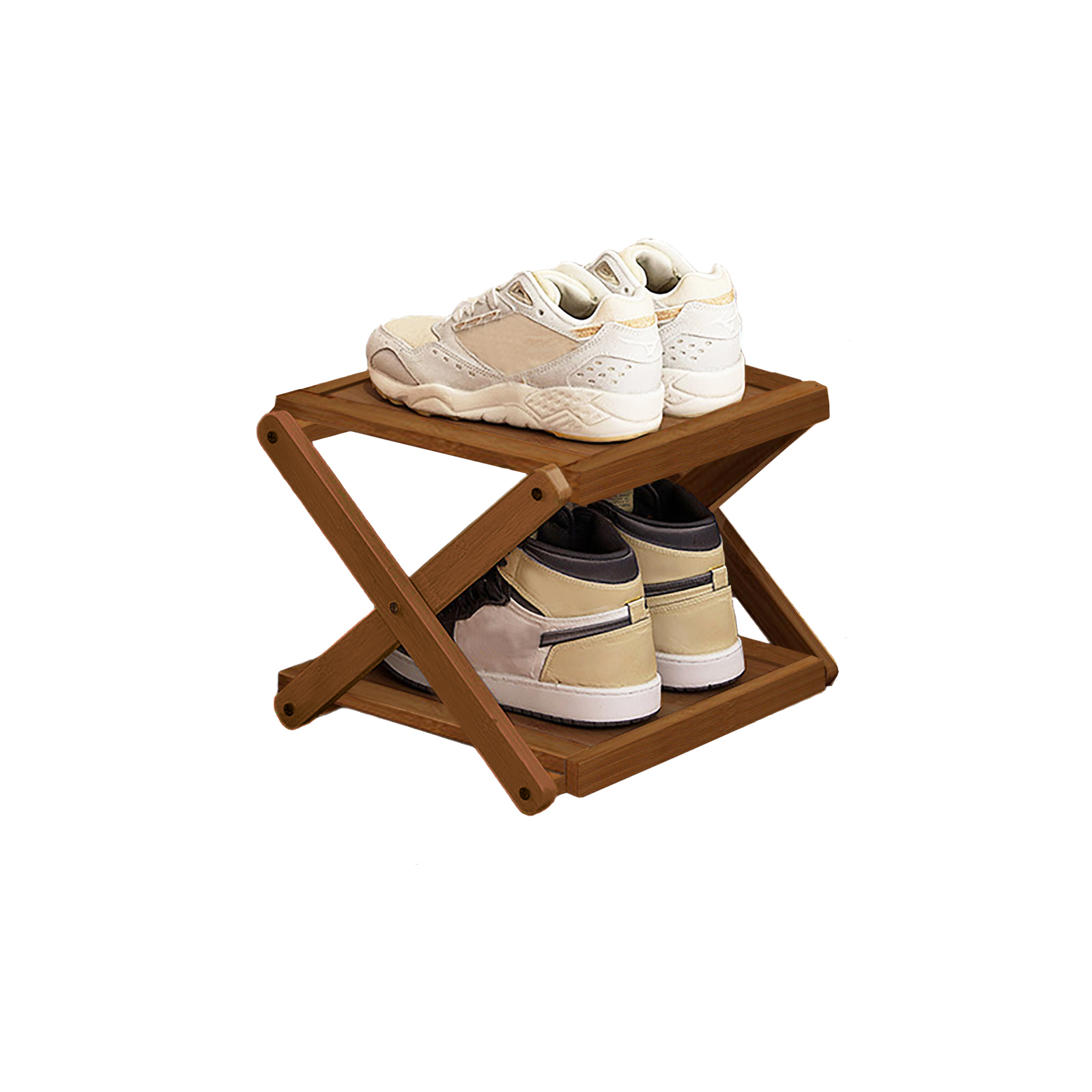 Brown flat folding shoe rack, 2 layers, 25