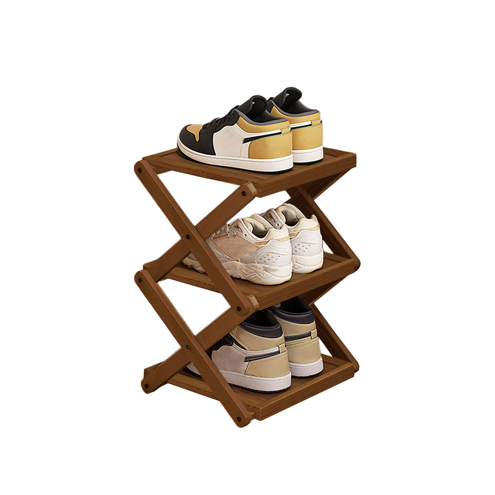 Brown flat folding shoe rack, 3 layers, 25