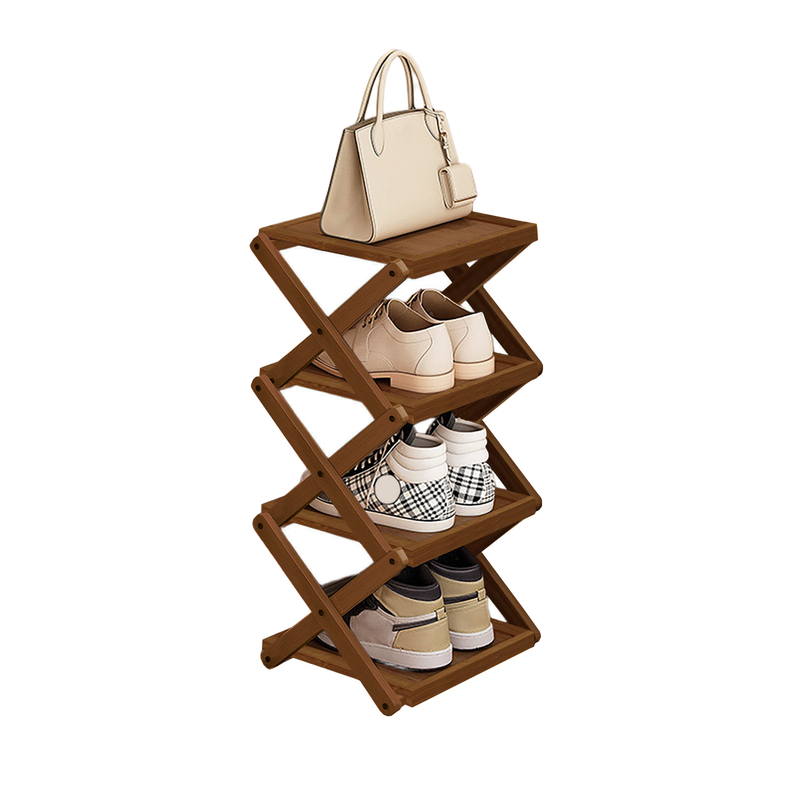 Brown flat folding shoe rack, 4 layers, 25