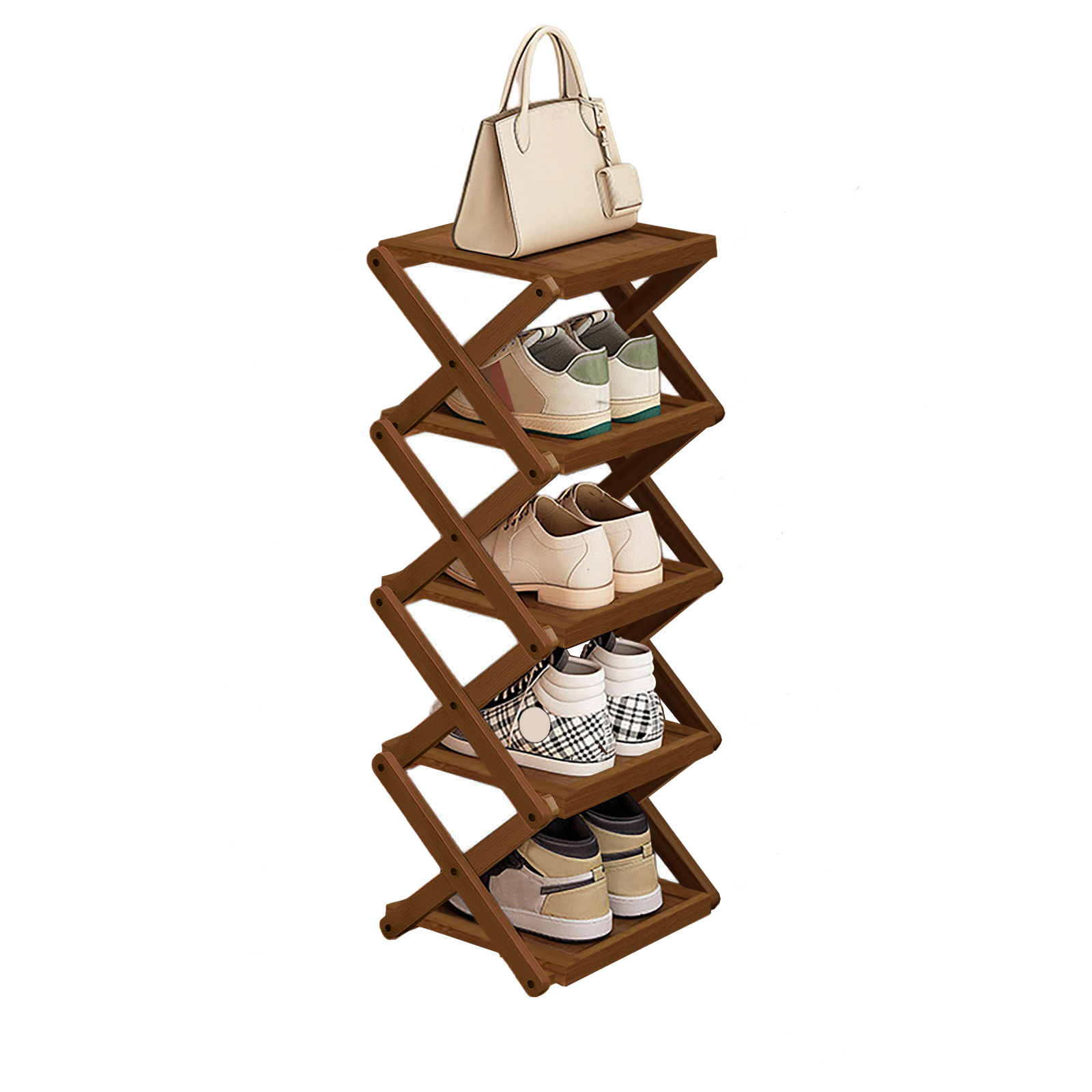 Brown flat folding shoe rack, 5 layers, 25