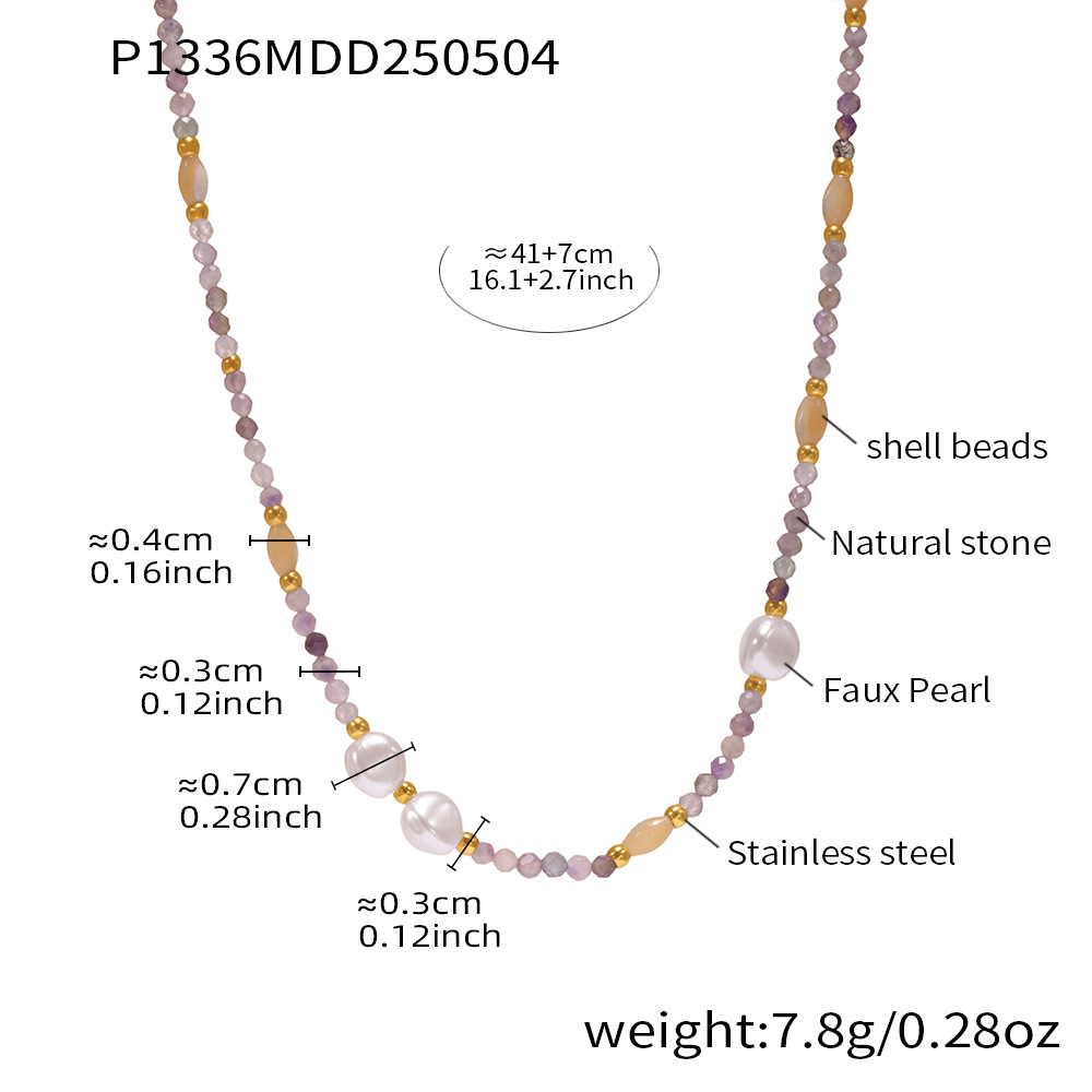 2:P1336-shell beads natural stone beaded necklace 40 7cm